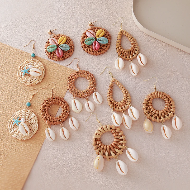 Bohemian Holiday Style Handmade Retro Rattan Raffia Geometric Shell Drop Earrings For Women Summer Beach Travel Ear Jewelry
Bohemian Holiday Style Handmade Retro Rattan Raffia Geometric Shell Drop Earrings For Women Summer Beach Travel Ear Jewelry