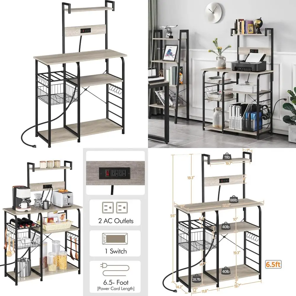 4-Tier Microwave Stand Cart with Power Outlet, Coffee Bar, Wire Basket, and Wine Storage - Freestanding Kitchen Storage Solution
4-Tier Microwave Stand Cart with Power Outlet, Coffee Bar, Wire Basket, and Wine Storage - Freestanding Kitchen Storage Solution