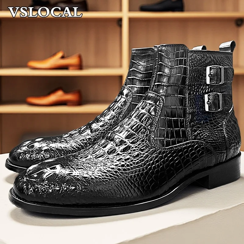 Luxury Men Ankle Boots Shoes Black Brown Crocodile Printed Zipper Chelsea Double Buckle Genuine Leather Dress boots men
Luxury Men Ankle Boots Shoes Black Brown Crocodile Printed Zipper Chelsea Double Buckle Genuine Leather Dress boots men