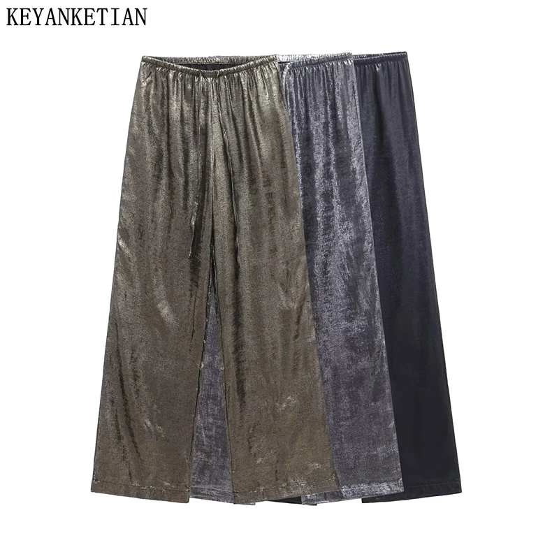 KEYANKETIAN 2025 Spring New Women's Metal-coated wide-leg pants Street style Elastic Waist Loose Thin Straight Long Trousers
KEYANKETIAN 2025 Spring New Women's Metal-coated wide-leg pants Street style Elastic Waist Loose Thin Straight Long Trousers