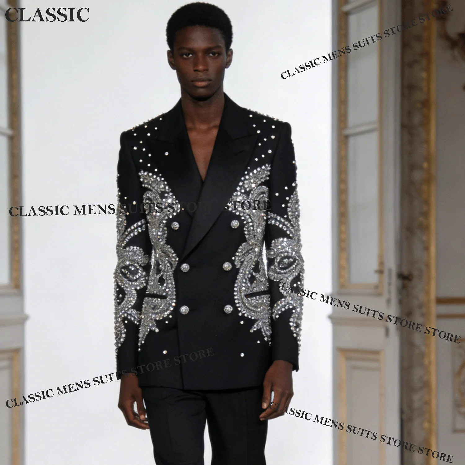 Customized Crystal Rhinestones Men Suits 3 Pieces Sets Groom Male Blazers Handsome Wedding Tuxedos Formal Slim Fit Ropa hombre
Customized Crystal Rhinestones Men Suits 3 Pieces Sets Groom Male Blazers Handsome Wedding Tuxedos Formal Slim Fit Ropa hombre