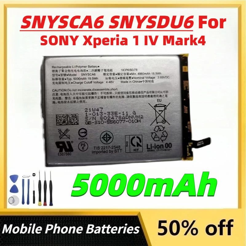 Аккумуляторы для мобильных телефонов SNYSCA6 SNYSDU6 большой емкости 5000 мАч для SONY Xperia 1 IV Mark4, литий-ионная аккумуляторная батарея
Аккумуляторы для мобильных телефонов SNYSCA6 SNYSDU6 большой емкости 5000 мАч для SONY Xperia 1 IV Mark4, литий-ионная аккумуляторная батарея