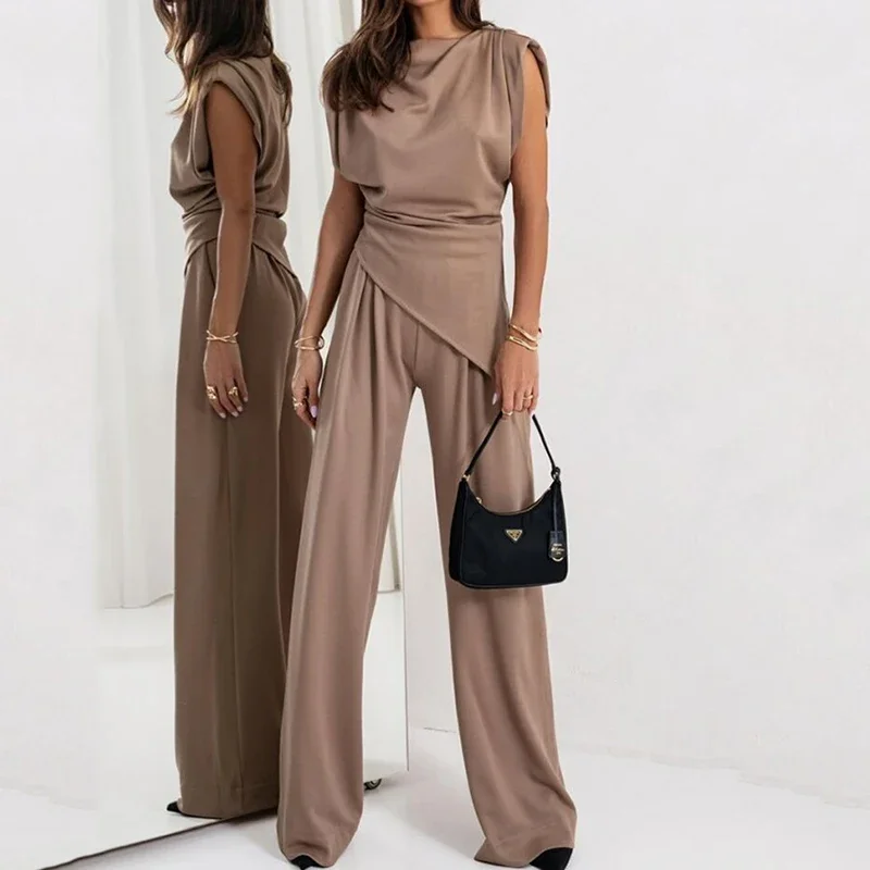 Модный однотонный асимметричный комплект одежды, летние женские комплекты с короткими рукавами O, новые летние брюки из полиэфирного волокна, комплекты брюк, костюм
Модный однотонный асимметричный комплект одежды, летние женские комплекты с короткими рукавами O, новые летние брюки из полиэфирного волокна, комплекты брюк, костюм