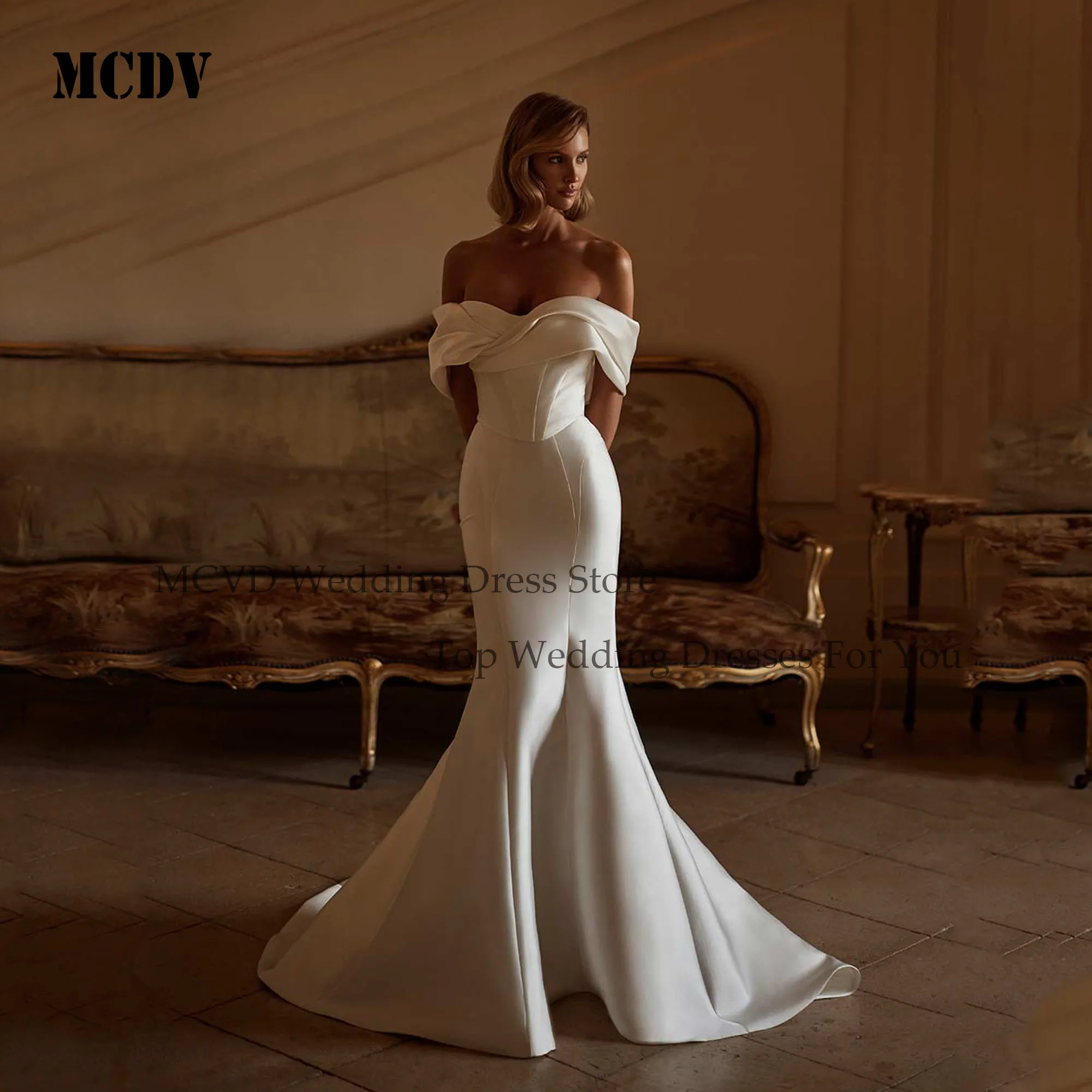 MCDV Satin Off Shoulder Wedding Dress 2025 Bride Pleat Strapless Mermaid Bridal Gown Elegant vestidos de novia Customized
MCDV Satin Off Shoulder Wedding Dress 2025 Bride Pleat Strapless Mermaid Bridal Gown Elegant vestidos de novia Customized