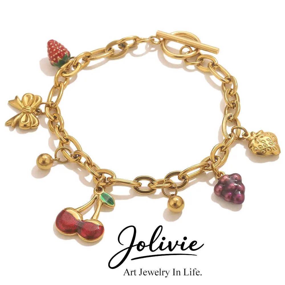 Jolivie Fruit Style Cherry Grape Strawberry Bracelet Pendant Stainless Steel Bracelets Woman Jewelry Daily Fashion браслет
Jolivie Fruit Style Cherry Grape Strawberry Bracelet Pendant Stainless Steel Bracelets Woman Jewelry Daily Fashion браслет