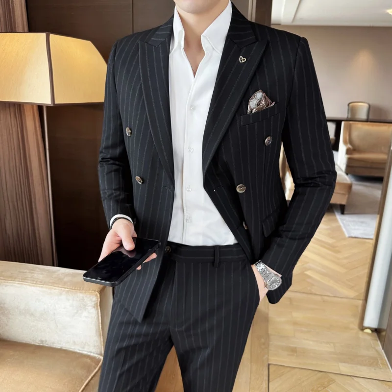 New Double-Breasted Striped Men's Suit Casual Wedding Busin Interview Office Work Formal Wear Polyester Blend Straight Cut
New Double-Breasted Striped Men's Suit Casual Wedding Busin Interview Office Work Formal Wear Polyester Blend Straight Cut