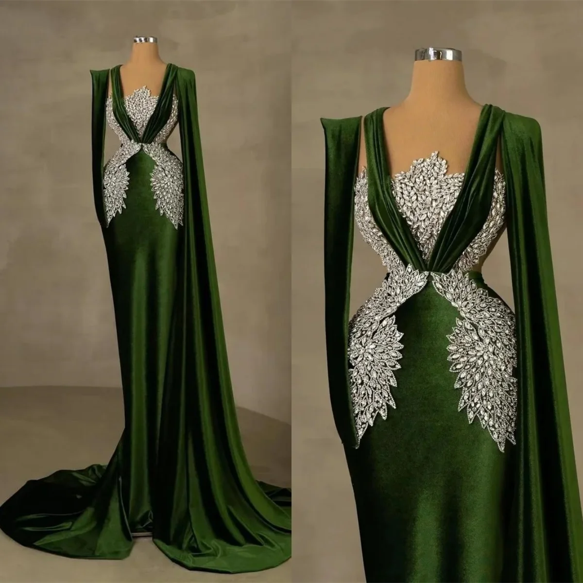 Stylish Mermaid Evening Dress V Neck Beaded Diamond Prom Gowns Sexy Long Sleeve Floor Length Party Dresses Customized 
Stylish Mermaid Evening Dress V Neck Beaded Diamond Prom Gowns Sexy Long Sleeve Floor Length Party Dresses Customized