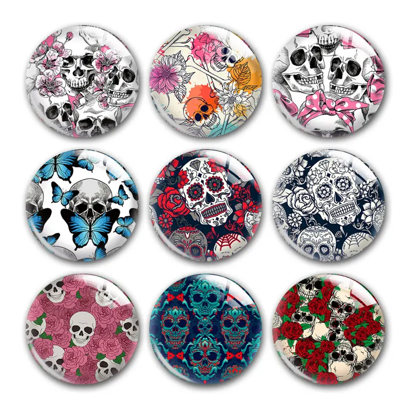Happy Halloween Skull Head Flower Colorful Round Photo Glass Cabochon Demo Flat Back For DIY Jewelry Making Supplies Snap Button
Happy Halloween Skull Head Flower Colorful Round Photo Glass Cabochon Demo Flat Back For DIY Jewelry Making Supplies Snap Button
