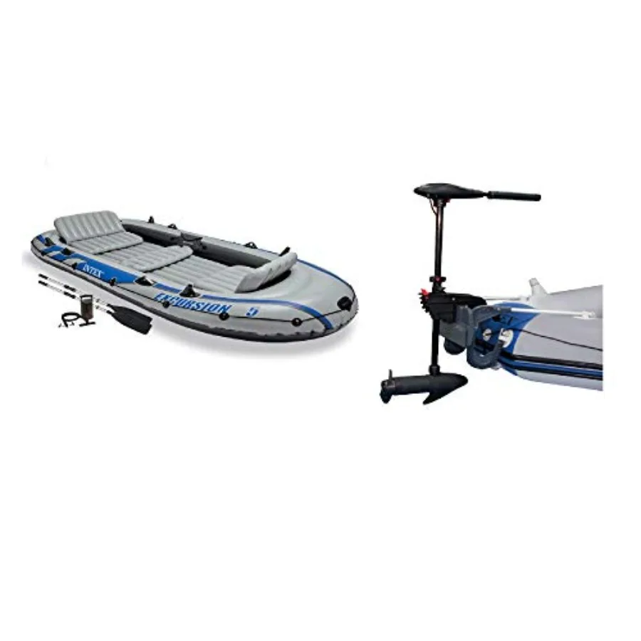 Excursion 5 inflatable 5-person boat set for outdoor fishing and boating: PVC material, gray color, includes 8-speed transom mo
Excursion 5 inflatable 5-person boat set for outdoor fishing and boating: PVC material, gray color, includes 8-speed transom mo