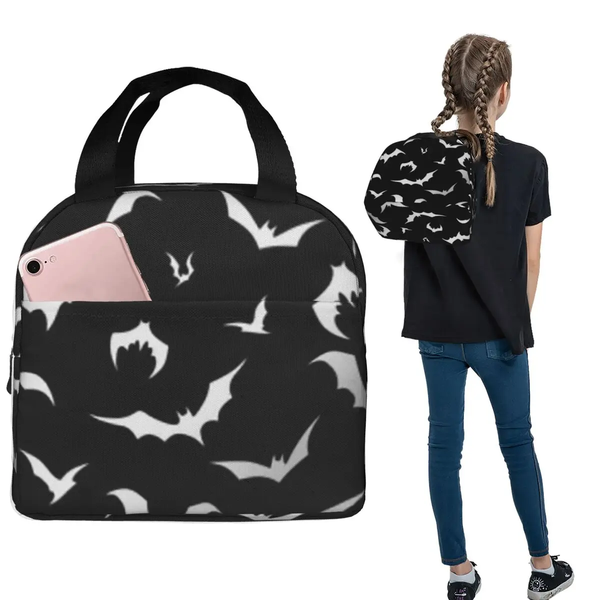 Halloween Bat Insulated Lunch Bag for Women Kids Leakproof Food Boxes Thermal Lunch Box Tote 
Halloween Bat Insulated Lunch Bag for Women Kids Leakproof Food Boxes Thermal Lunch Box Tote