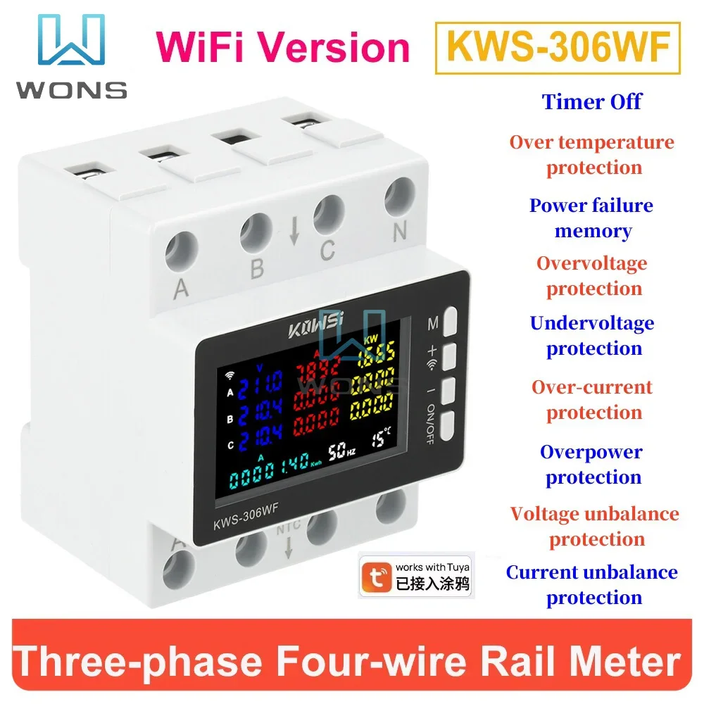 KWS-306 Tuya WIFI Power Meter Voltage Current Energy Meter Three Phase Four Wire Rail Phone APP Remote Control AC 85-290V 80A
KWS-306 Tuya WIFI Power Meter Voltage Current Energy Meter Three Phase Four Wire Rail Phone APP Remote Control AC 85-290V 80A