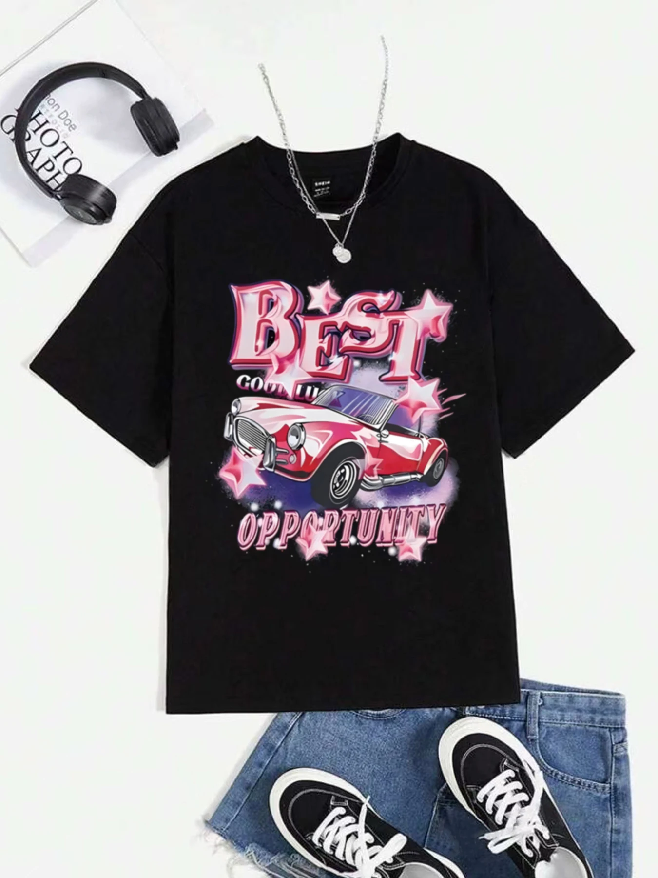 BEST Powder Racing Car Pattern Print Women's Fashion T-Shirt Summer Women's Casual Top Daily T-Shirt Trendy Women's Round
BEST Powder Racing Car Pattern Print Women's Fashion T-Shirt Summer Women's Casual Top Daily T-Shirt Trendy Women's Round