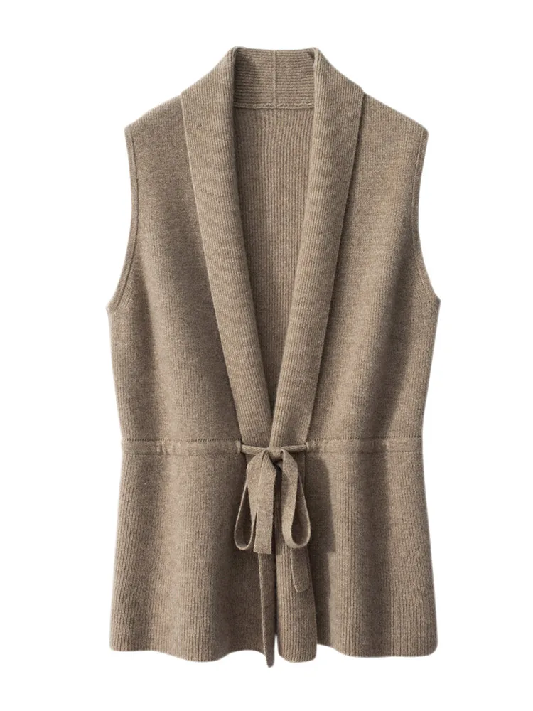 Autumn Winter Women's 100% Cashmere Sweater V-neck Waist Dawstring Tie Turn Down Collar Waistcoat Cashmer Sleeveless Comfy Tops
Autumn Winter Women's 100% Cashmere Sweater V-neck Waist Dawstring Tie Turn Down Collar Waistcoat Cashmer Sleeveless Comfy Tops