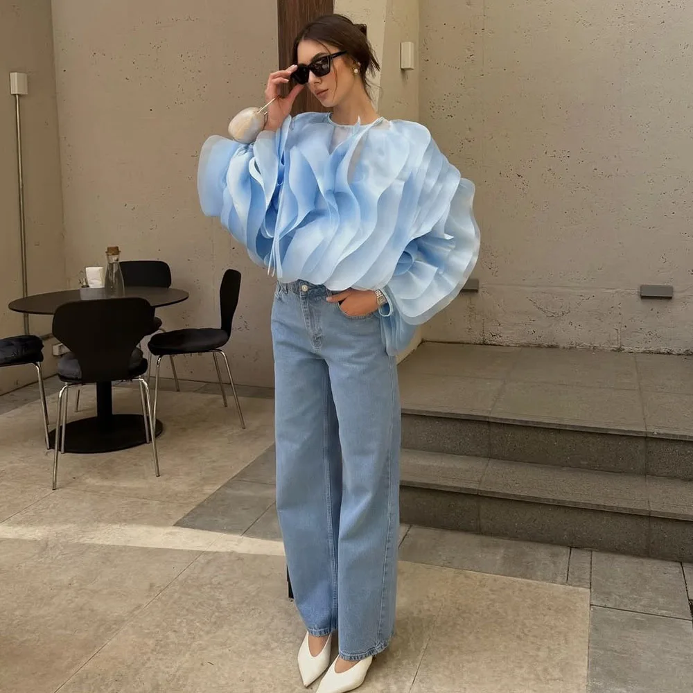 Ruffled Sky Blue Women's Shirt Fashion Casual Top O Neck Long Sleeve Summer Chic Female Street Blouse
Ruffled Sky Blue Women's Shirt Fashion Casual Top O Neck Long Sleeve Summer Chic Female Street Blouse