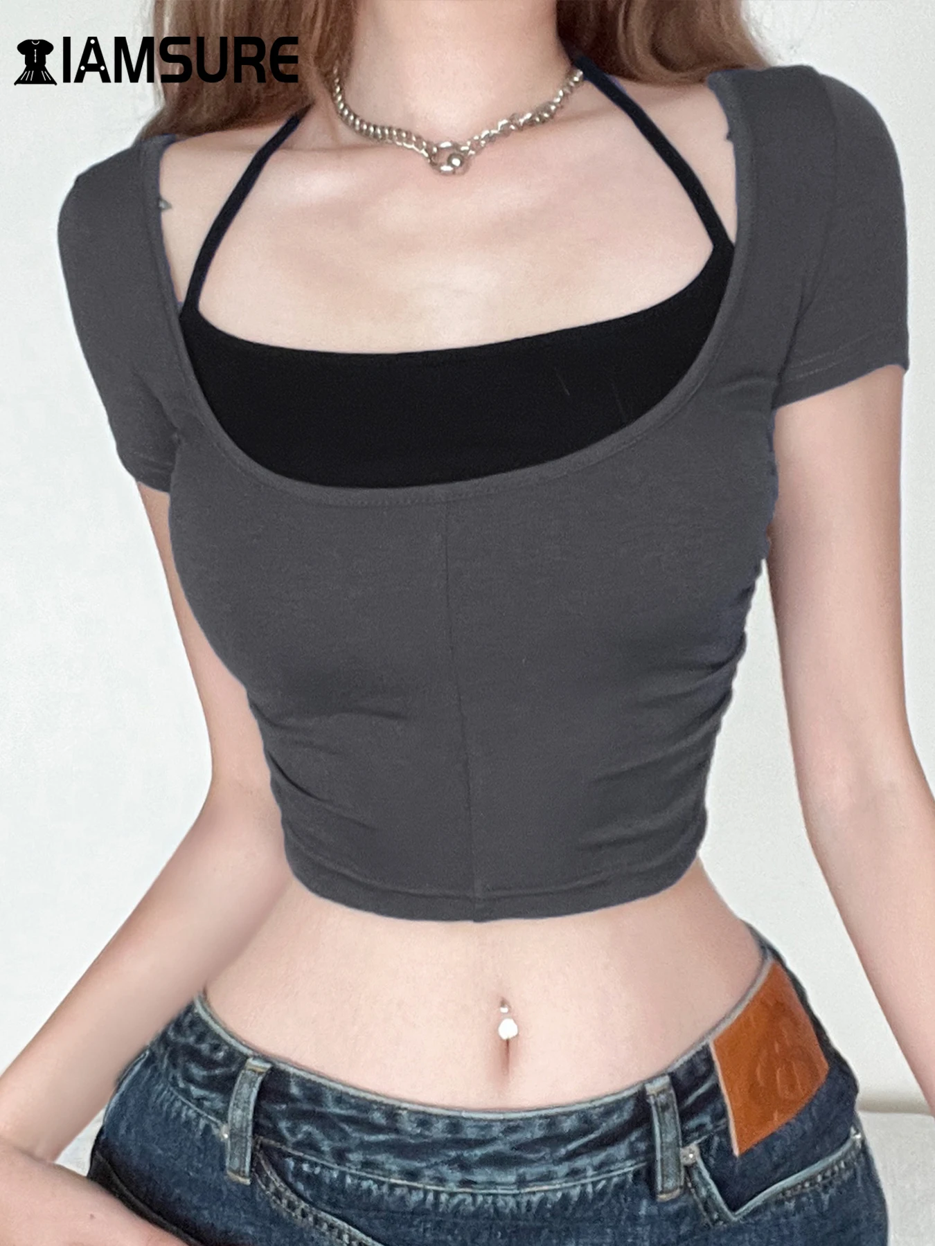 IAMSURE Casual Basic Cropped T Shirt Sets Sexy Slim 2 Piece Sets O-Neck Short Sleeve Tees Bandage Halter Tops Streetwear Ladies
IAMSURE Casual Basic Cropped T Shirt Sets Sexy Slim 2 Piece Sets O-Neck Short Sleeve Tees Bandage Halter Tops Streetwear Ladies