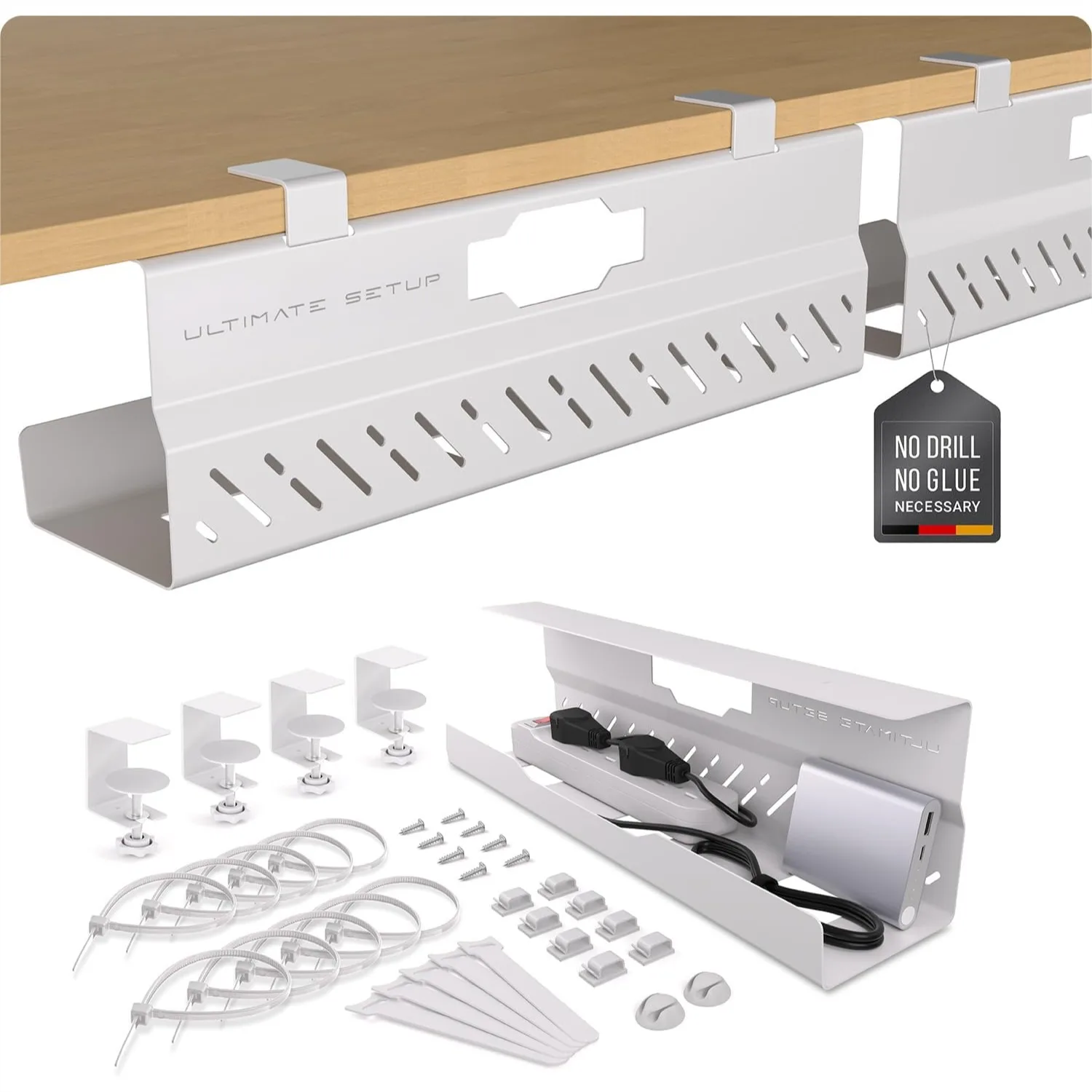 Under Desk Cable Management Tray No Drill, Extra Large Cord Organizer, 2 Pack White
Under Desk Cable Management Tray No Drill, Extra Large Cord Organizer, 2 Pack White