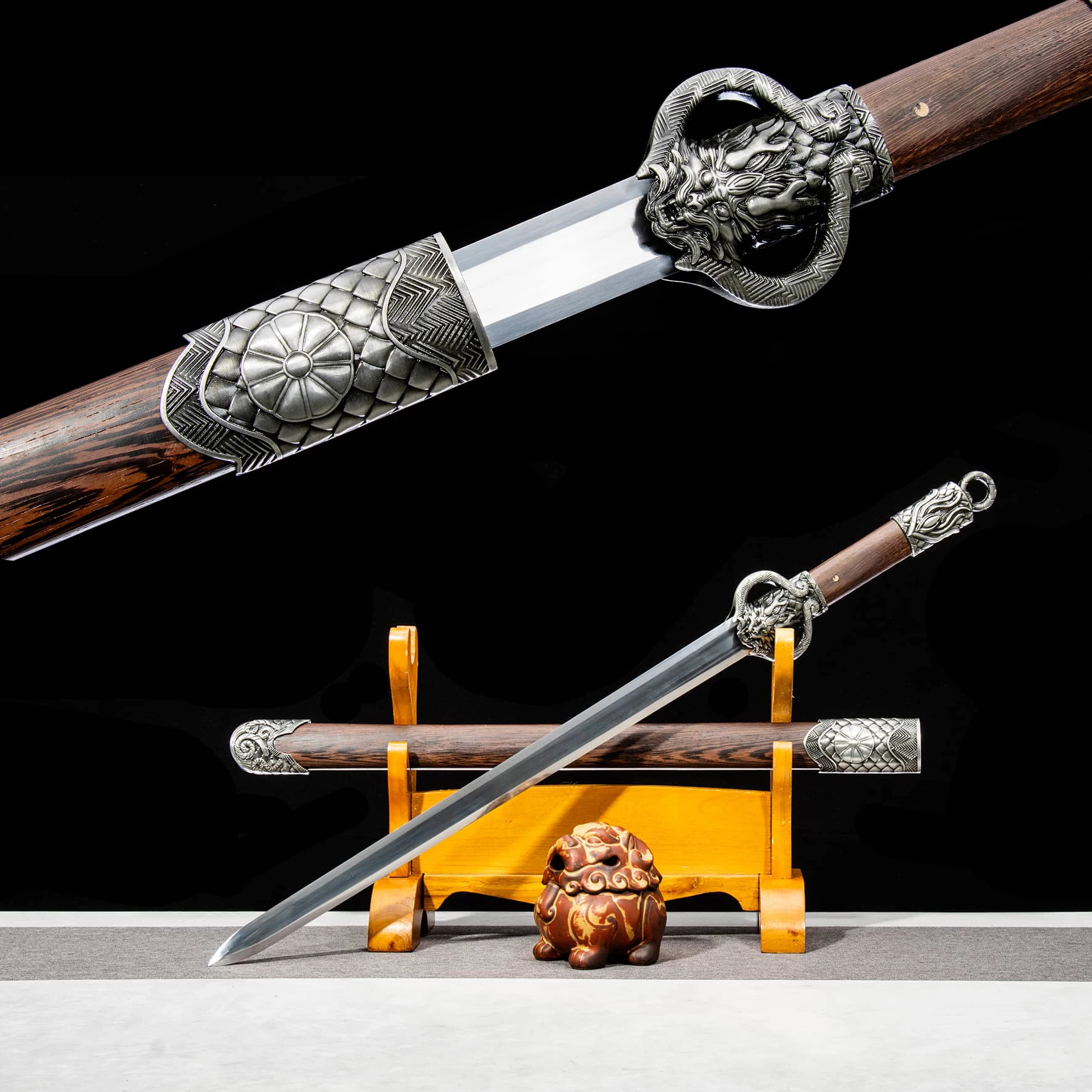 88cm Medieval silver dragon sword carbon steel sharp Weapons katana full tang Combat Preparation Ninja Samurai Sword Training 
88cm Medieval silver dragon sword carbon steel sharp Weapons katana full tang Combat Preparation Ninja Samurai Sword Training