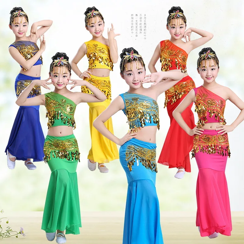 Chinese Traditional Dress Girls Dai National Folk Fan Dance Costume Long Mermaid Peacock Dance Costume Performance Dress
Chinese Traditional Dress Girls Dai National Folk Fan Dance Costume Long Mermaid Peacock Dance Costume Performance Dress