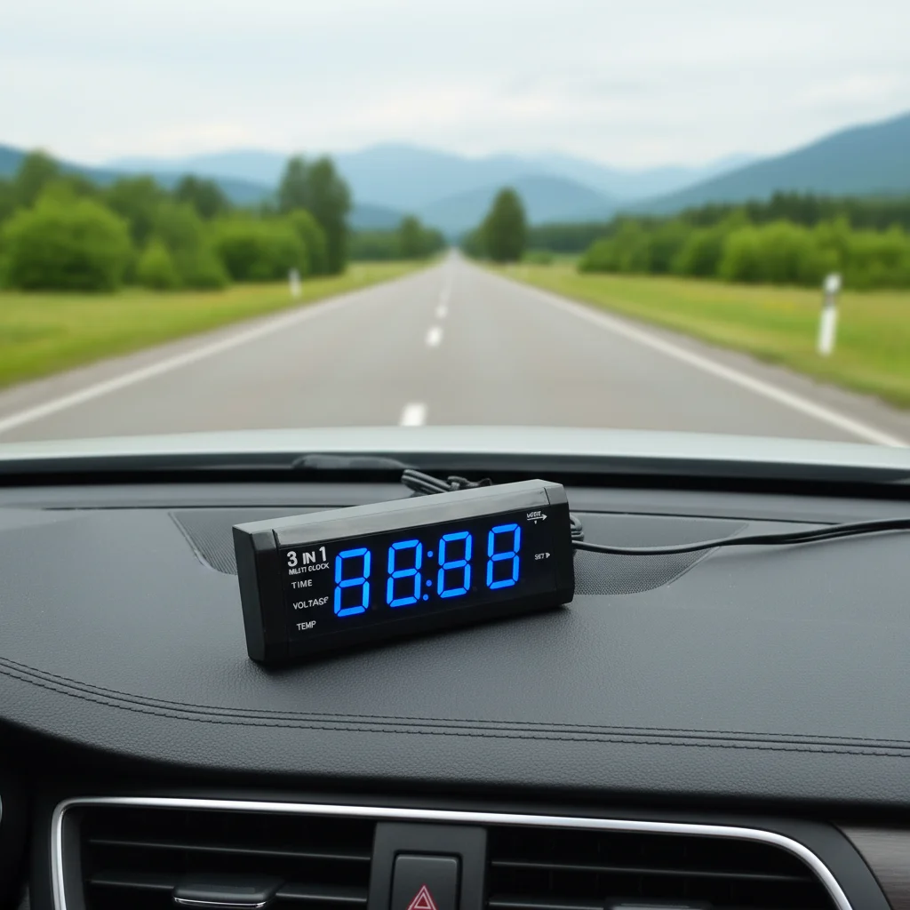 Car Voltmeter, Thermometer, Timer, 3-in-1 Multi-function Electronic Watch Voltmeter Interior Electronic Accessories 