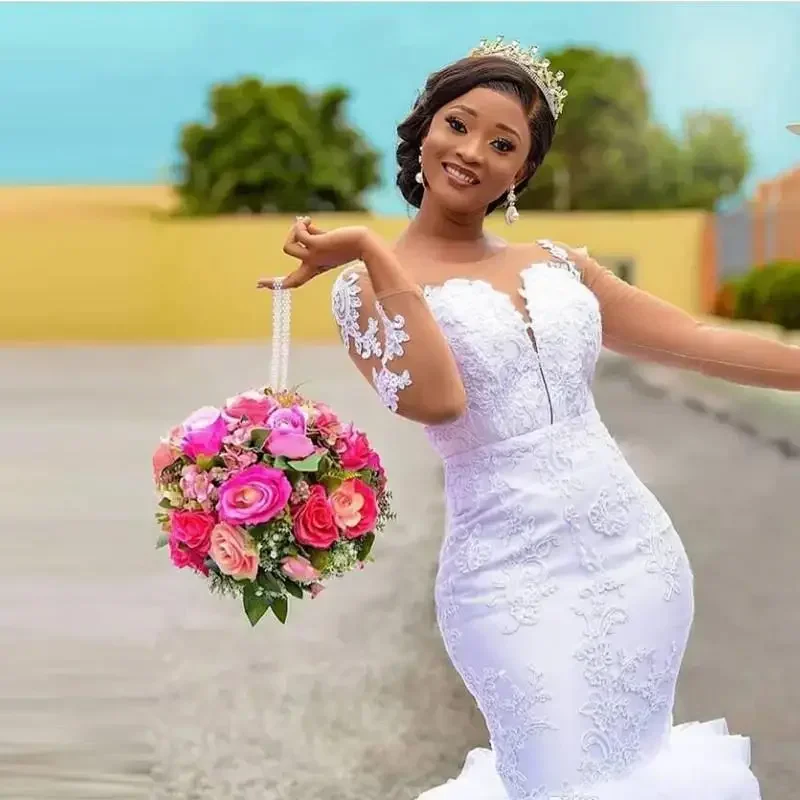 Свадебные платья русалки в Саудовской Аравии по индивидуальному заказу, белые кружевные свадебные платья с круглым вырезом и длинными рукавами, большие размеры, с оборками, Robe De Mairee
Свадебные платья русалки в Саудовской Аравии по индивидуальному заказу, белые кружевные свадебные платья с круглым вырезом и длинными рукавами, большие размеры, с оборками, Robe De Mairee