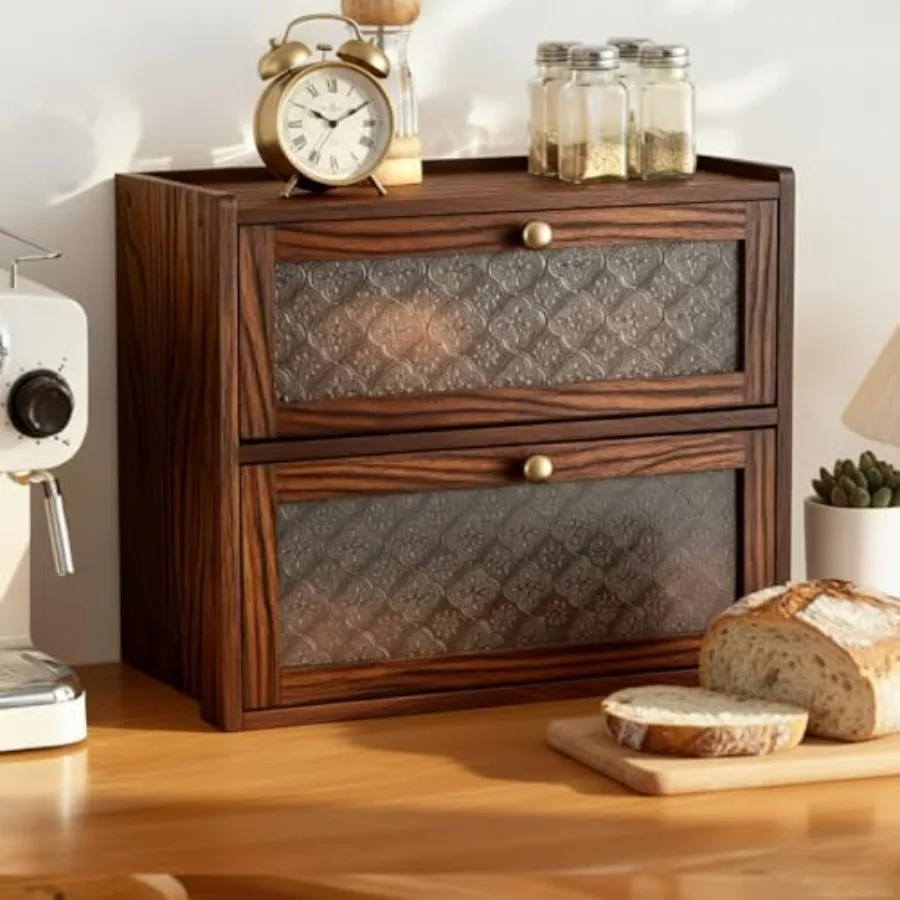 Vintage Bread Box for Kitchen Countertop Retro Wooden Bread Storage Box 2 Layer Breadbox Holder Large Capacity Storage Containe
Vintage Bread Box for Kitchen Countertop Retro Wooden Bread Storage Box 2 Layer Breadbox Holder Large Capacity Storage Containe