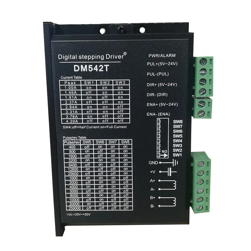 [A38F!НОВИНКА!】 Драйвер шагового двигателя DM542T для ЧПУ, 1.0-4.2A, 20-50VDC, разрешение 1/128 микроступений, совместим с шаговыми двигателями 17 и 23.
[A38F!НОВИНКА!】 Драйвер шагового двигателя DM542T для ЧПУ, 1.0-4.2A, 20-50VDC, разрешение 1/128 микроступений, совместим с шаговыми двигателями 17 и 23.