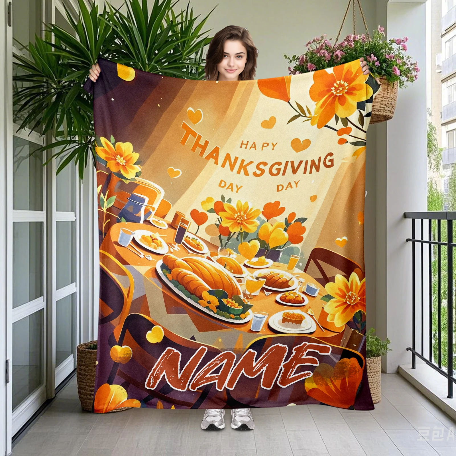 Thanksgiving Custom Flannel Blanket Featuring Cartoon Turkey Table Designs With One Personalized Text Option For Loved Ones
Thanksgiving Custom Flannel Blanket Featuring Cartoon Turkey Table Designs With One Personalized Text Option For Loved Ones