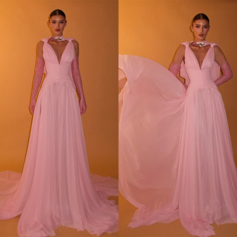 Customized Exquisite Pink Chiffon Evening Dress High Quality V-Neck Cap Sleeve Sleeveless Chapel Train Special Occasion Gowns
Customized Exquisite Pink Chiffon Evening Dress High Quality V-Neck Cap Sleeve Sleeveless Chapel Train Special Occasion Gowns