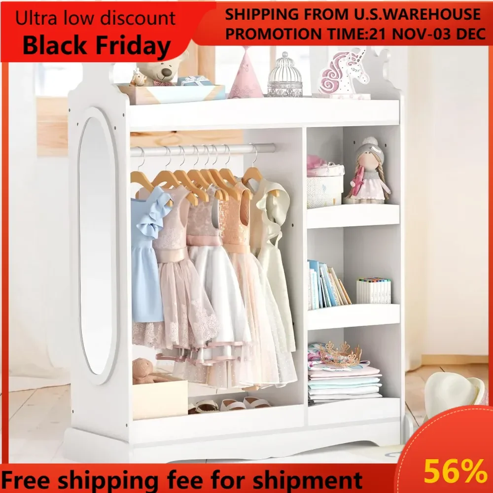 Kids Dress up Storage with Mirror, Kids Wardrobe with 3 Hooks, Closet for Girls Boys, Kids Armoire Costume Organizer for Be
Kids Dress up Storage with Mirror, Kids Wardrobe with 3 Hooks, Closet for Girls Boys, Kids Armoire Costume Organizer for Be