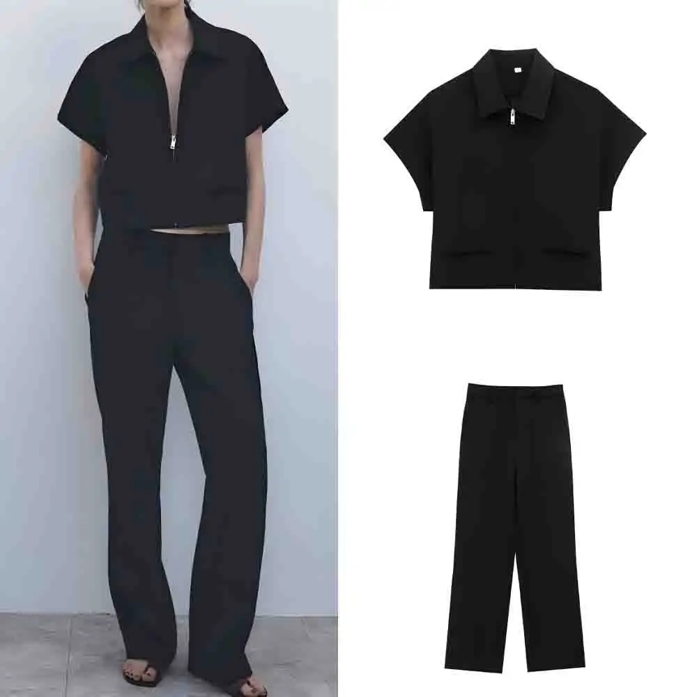 Nimossa Women's Zipper Lapel Jacket Pocket Decoration Casual Retro Short Sleeved Women's Jacket Chic Top+Pants Suit Wholesale
Nimossa Women's Zipper Lapel Jacket Pocket Decoration Casual Retro Short Sleeved Women's Jacket Chic Top+Pants Suit Wholesale