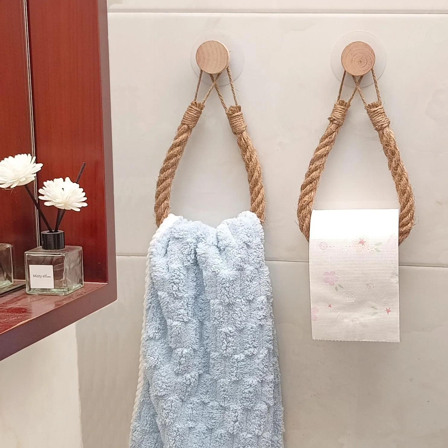Creative Wall-Mounted Bathroom Accessory, Solid Wood Rope-Woven Jute Organizer, Punch-Free Towel and Toilet Paper Holder Suitable for Household & Business Venues
Creative Wall-Mounted Bathroom Accessory, Solid Wood Rope-Woven Jute Organizer, Punch-Free Towel and Toilet Paper Holder Suitable for Household & Business Venues