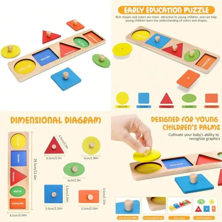 Montessori Jumbo Knob Wooden Shape Puzzles, Peg Sorter Board, Preschool Learning Toy
Montessori Jumbo Knob Wooden Shape Puzzles, Peg Sorter Board, Preschool Learning Toy