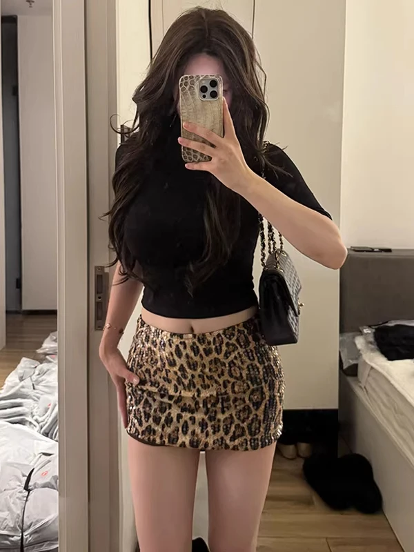 Sexy Retro Hot Girl Slim Fit mid Sve Top And Skirt Leopard Print Sequin Bodycon Two Piece Set Women's Faion Ensemble
Sexy Retro Hot Girl Slim Fit mid Sve Top And Skirt Leopard Print Sequin Bodycon Two Piece Set Women's Faion Ensemble