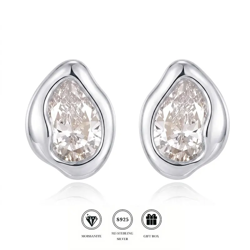 Pear Moissanite Irregular Earrings, Rhodium Plated S925 Silver, Valentine's Day Gift for Her
Pear Moissanite Irregular Earrings, Rhodium Plated S925 Silver, Valentine's Day Gift for Her