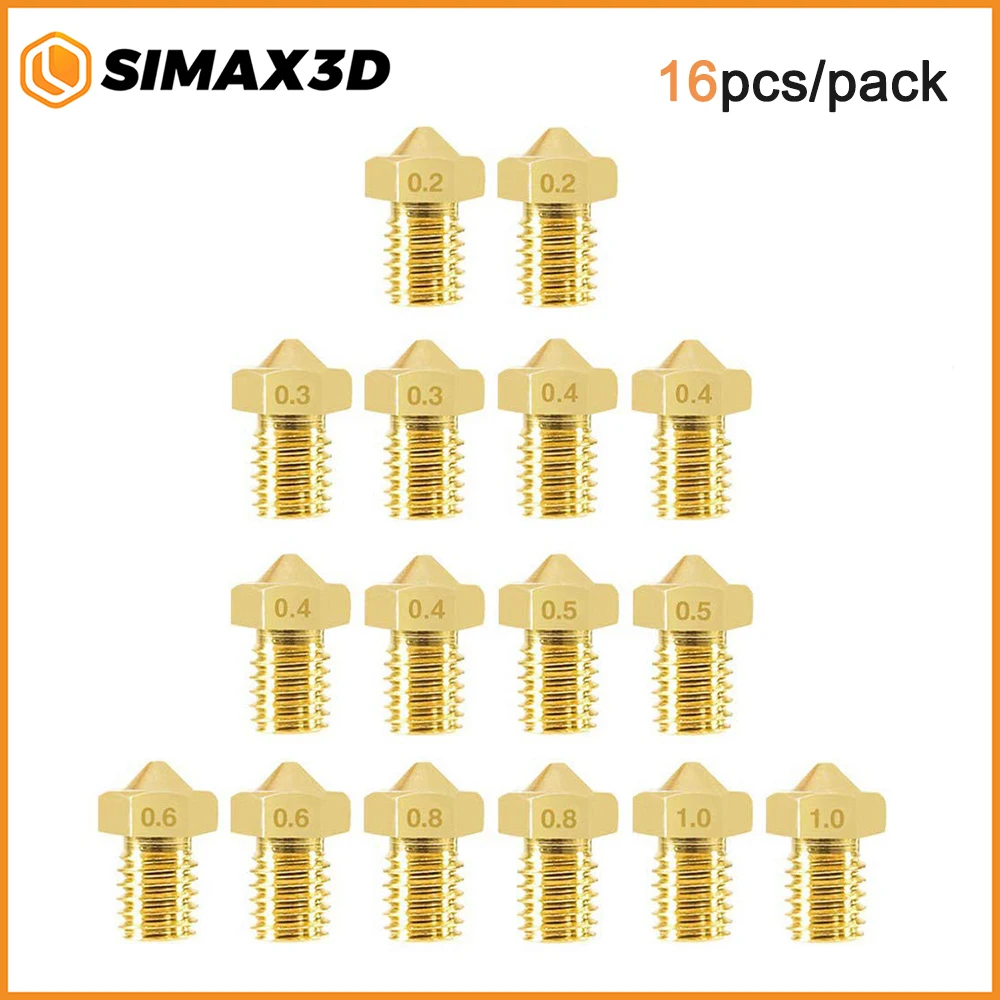 SIMAX3D 16 шт. E3D экструдер латунные сопла V5 V6 сопла 0,2 мм 0,3 мм 0,5 мм 0,6 мм 0,8 мм 1,0 мм для нити 1,75 мм детали для 3D-принтера
SIMAX3D 16 шт. E3D экструдер латунные сопла V5 V6 сопла 0,2 мм 0,3 мм 0,5 мм 0,6 мм 0,8 мм 1,0 мм для нити 1,75 мм детали для 3D-принтера