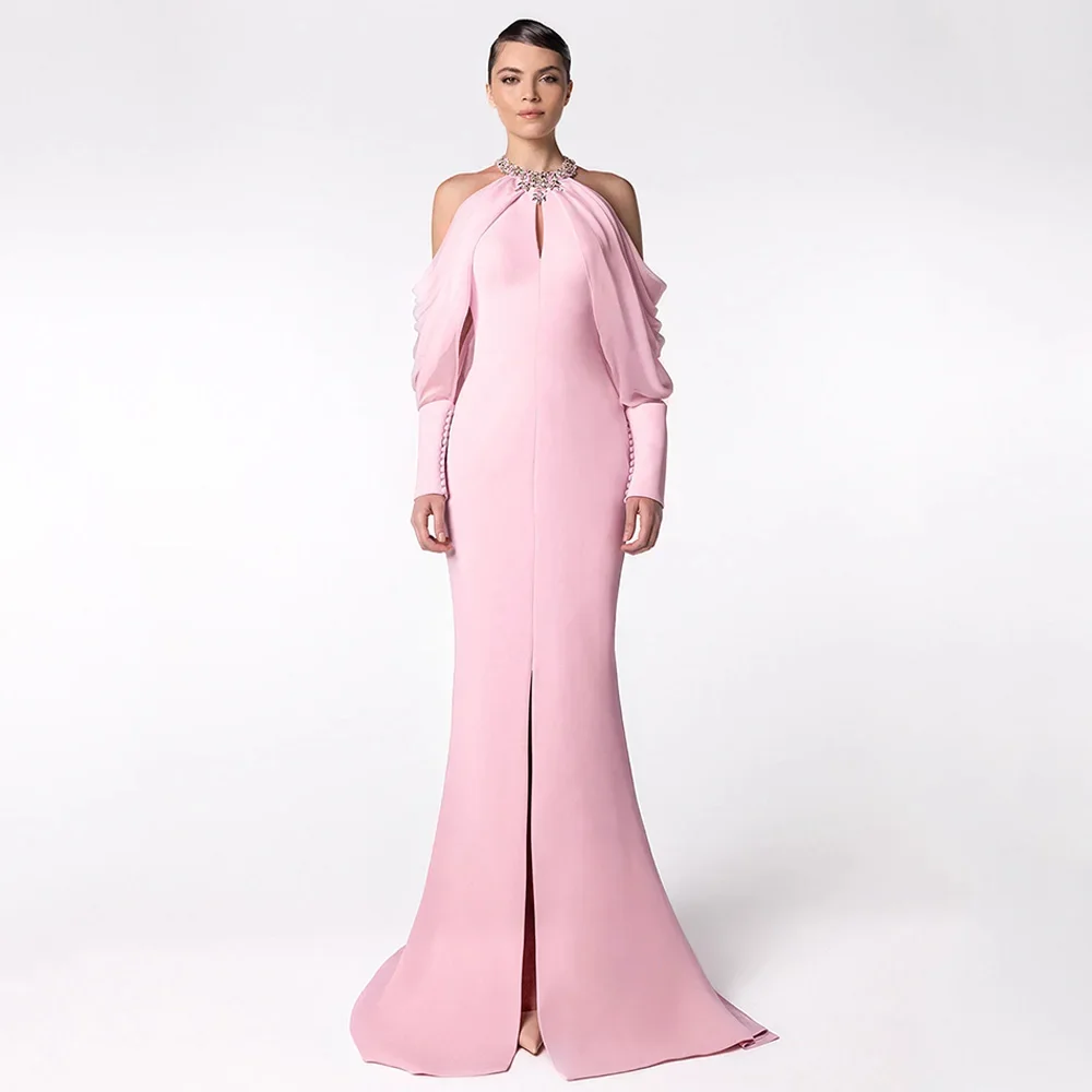 Sexy Off Shoulder Mermaid Evening Dress Tank Top Elegant Long Sleeve Pink Ball Dress Split Wedding Party Dress Custom
Sexy Off Shoulder Mermaid Evening Dress Tank Top Elegant Long Sleeve Pink Ball Dress Split Wedding Party Dress Custom