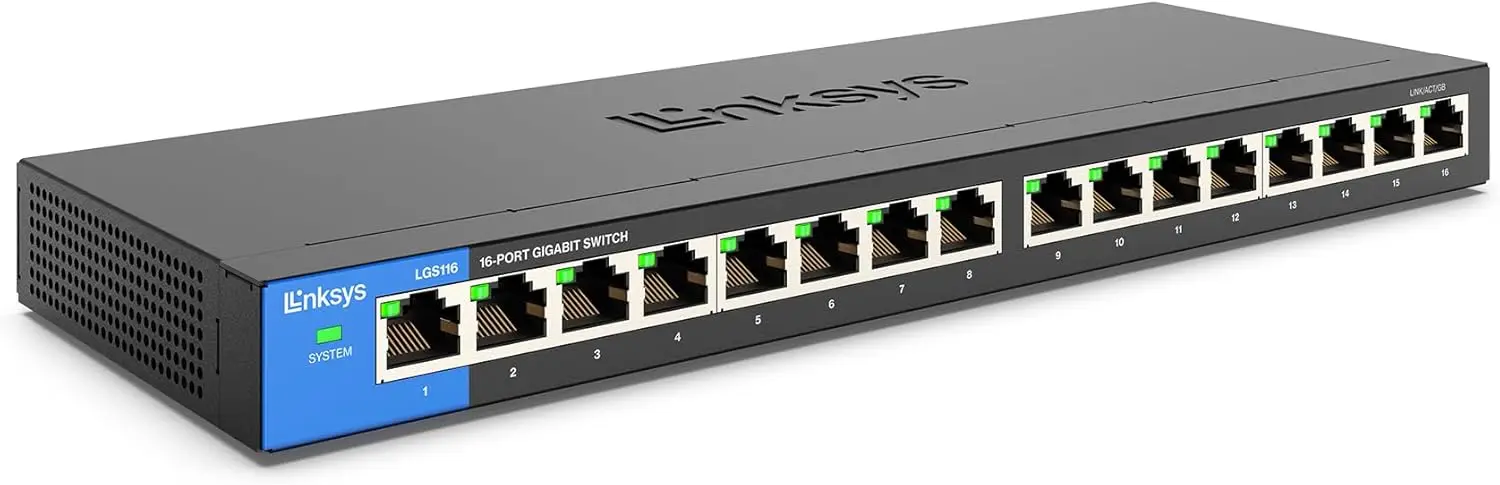 16 Port Gigabit Ethernet Switch, Metal Housing, Plug & Play, Desktop/Wall Mount
16 Port Gigabit Ethernet Switch, Metal Housing, Plug & Play, Desktop/Wall Mount