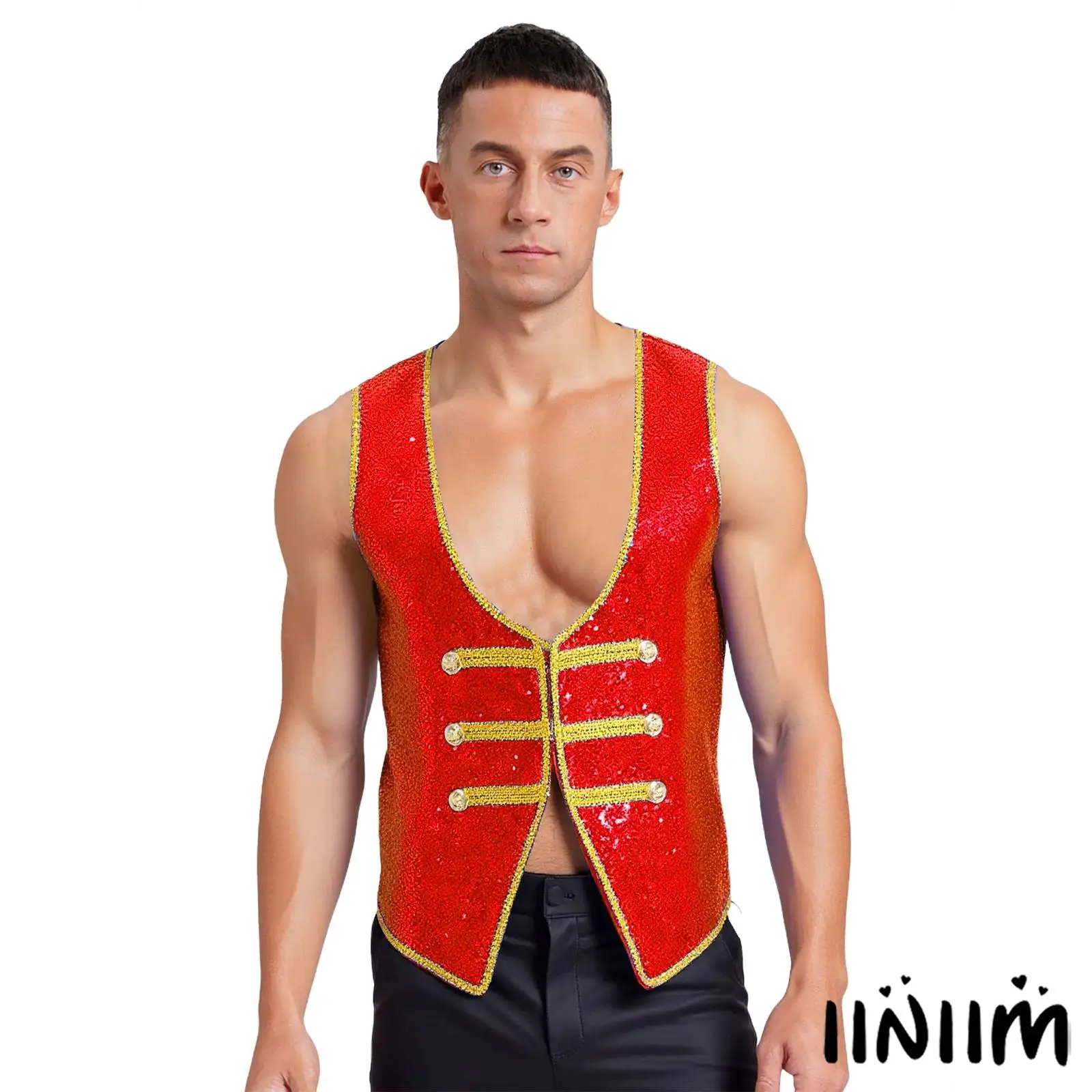 Men Grand Magician Vest Shiny Gold Sequins Jacket Victorian Style Halloween Ringmaster Role Play Costume Haunted Circus Tailcoat
Men Grand Magician Vest Shiny Gold Sequins Jacket Victorian Style Halloween Ringmaster Role Play Costume Haunted Circus Tailcoat