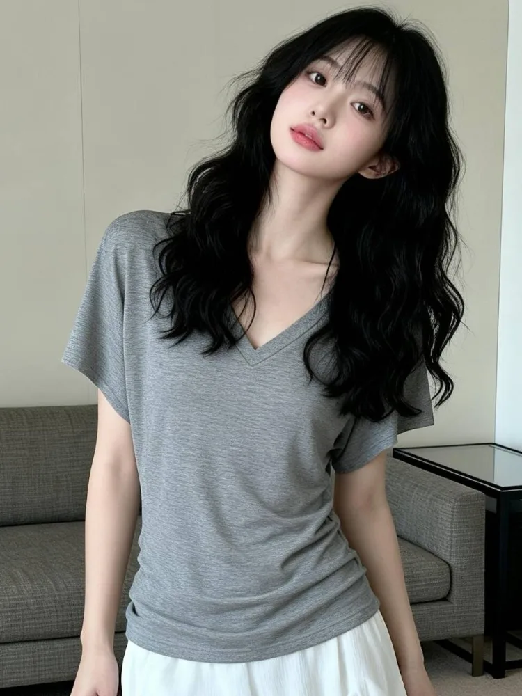 Ladies Casual Loose Fit Short Sleeve T-Shirt Summer New Style Waist Cinched Folded Design Cotton Comfortable Breathable Top
Ladies Casual Loose Fit Short Sleeve T-Shirt Summer New Style Waist Cinched Folded Design Cotton Comfortable Breathable Top