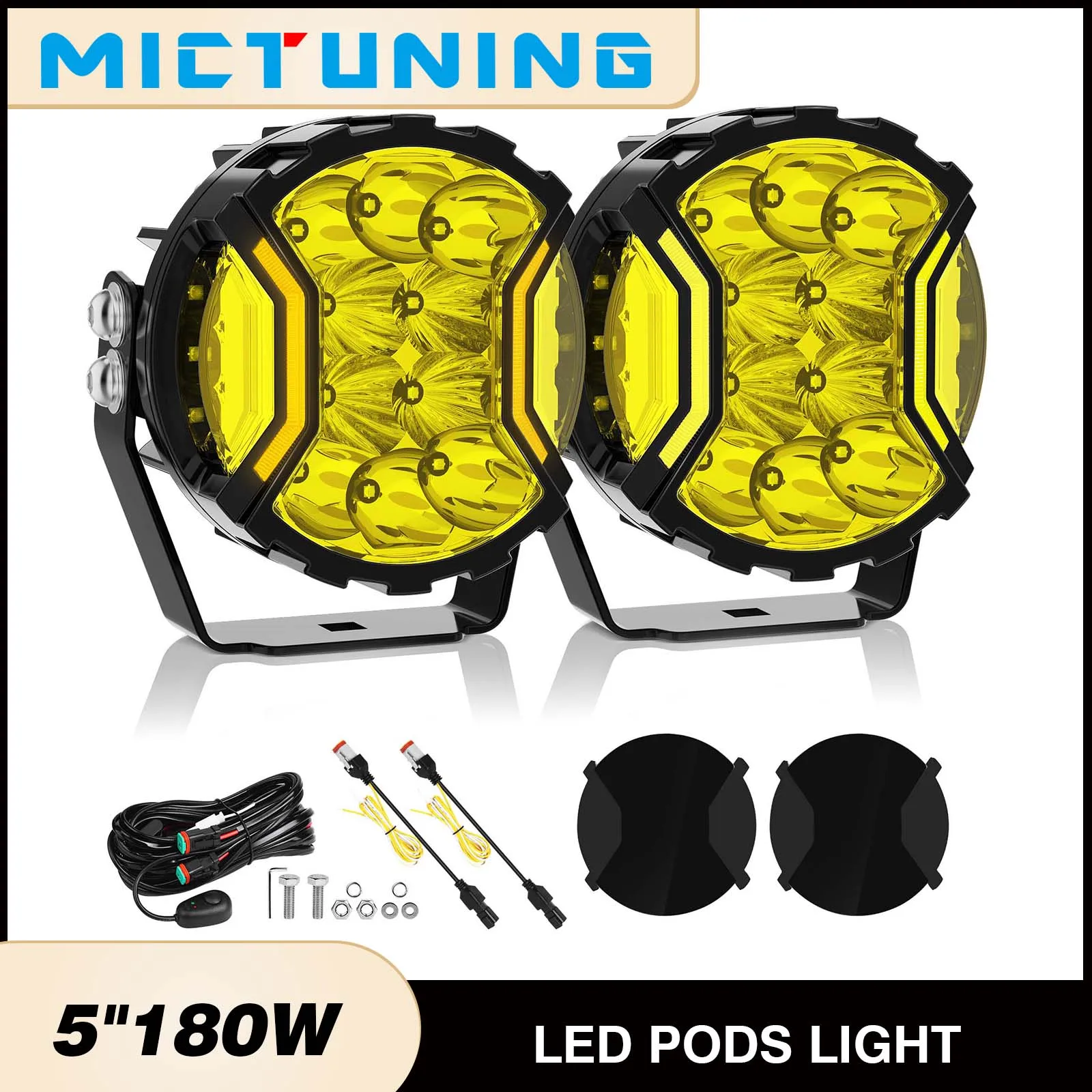 MICTUNING 2PCS LED Round Light Pods,5" 180W Offroad Driving Side Shooter Fog Spot Flood Auxiliary Ditch Lights,IP68 Waterproof 
MICTUNING 2PCS LED Round Light Pods,5" 180W Offroad Driving Side Shooter Fog Spot Flood Auxiliary Ditch Lights,IP68 Waterproof