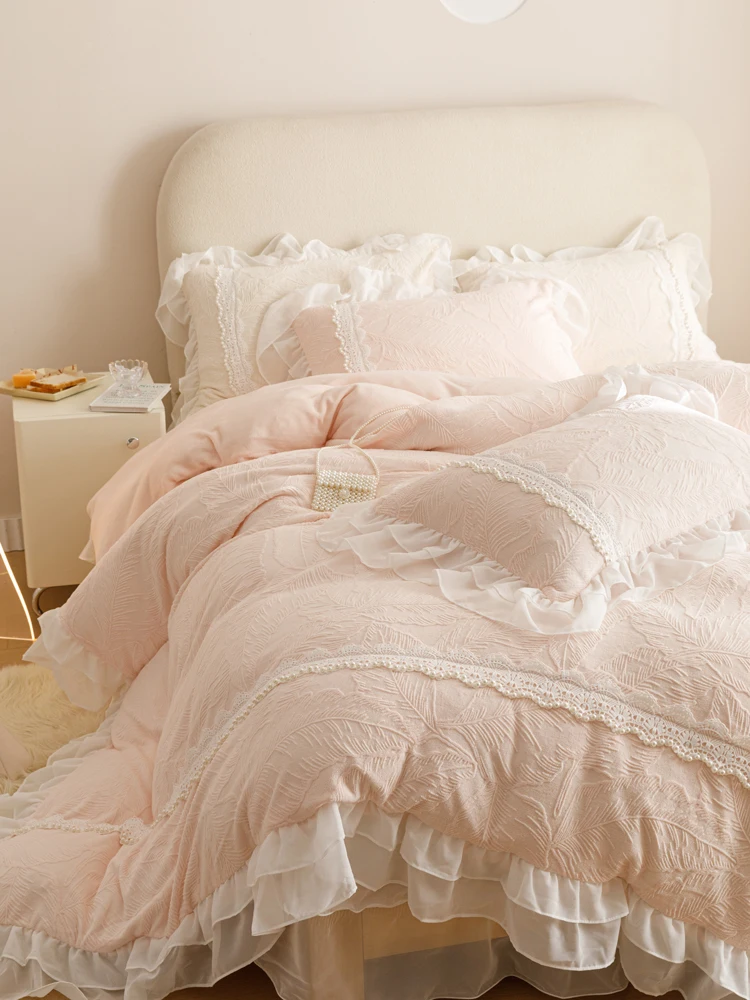 4 Pcs French Princess Style Solid Milk Fleece Bedding Set 200x230 220x240 Winter Warmth Fleece And Thickened Lace Coral Dress
4 Pcs French Princess Style Solid Milk Fleece Bedding Set 200x230 220x240 Winter Warmth Fleece And Thickened Lace Coral Dress