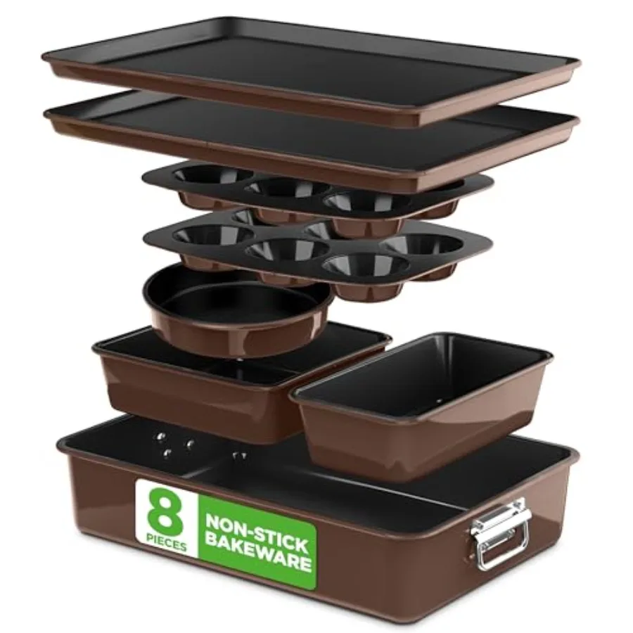 8-Piece Nonstick Stackable Bakeware Set - PFOA PFOS PTFE Free Baking Tray Set w/Non-Stick Coating 450°F Oven Safe Round Cake Lo
8-Piece Nonstick Stackable Bakeware Set - PFOA PFOS PTFE Free Baking Tray Set w/Non-Stick Coating 450°F Oven Safe Round Cake Lo