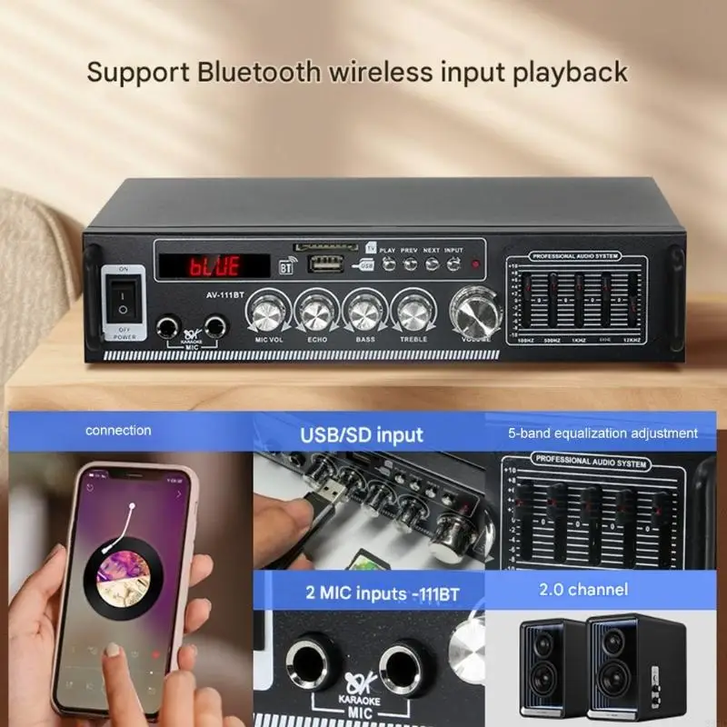 Беспроводной Bluetooth-совместимый стереоусилитель 5.0 с несколькими входными интерфейсами и радиоантеннами 5–108 МГц 896C
Беспроводной Bluetooth-совместимый стереоусилитель 5.0 с несколькими входными интерфейсами и радиоантеннами 5–108 МГц 896C