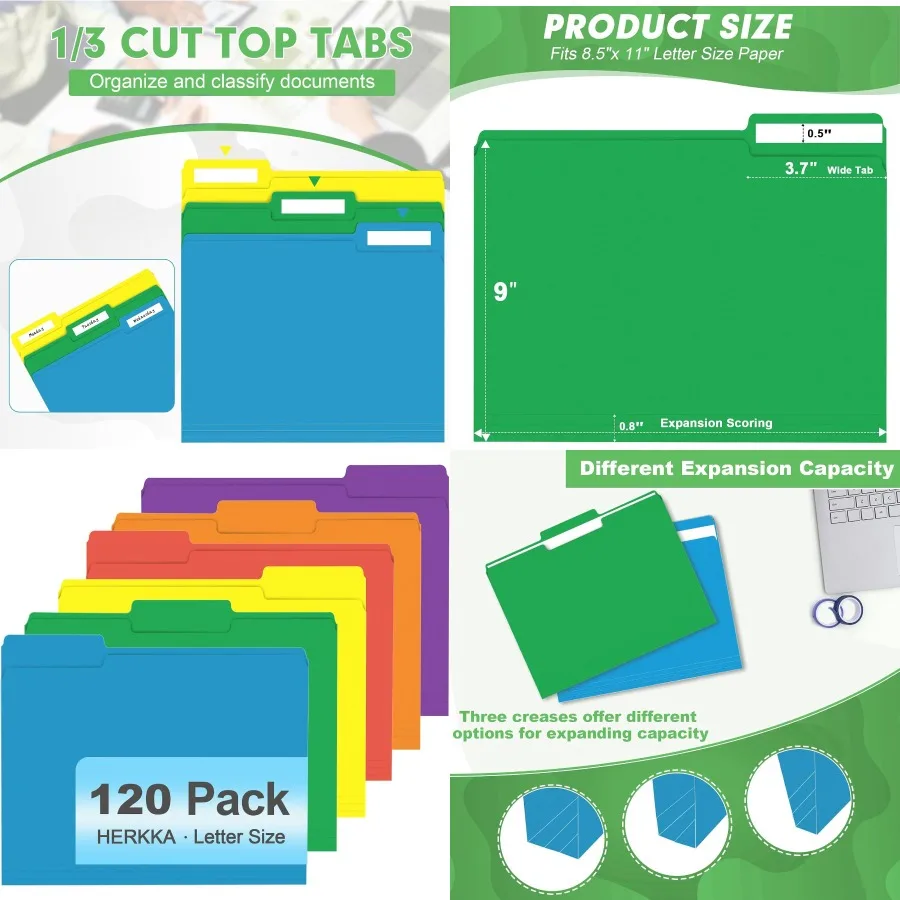 File Folder HERKKA 120 Pack 1/3 Cut Tab File Folders Colored File Folders Great for Organizing and Filing Letter Size Assorted
File Folder HERKKA 120 Pack 1/3 Cut Tab File Folders Colored File Folders Great for Organizing and Filing Letter Size Assorted