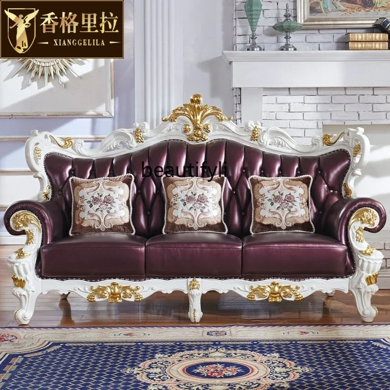 B03 European sofa solid wood first layer leather cowhide double-sided carved villa living room sofa combination
B03 European sofa solid wood first layer leather cowhide double-sided carved villa living room sofa combination