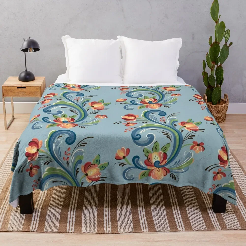 Rosemaling Blue and Red Throw Blanket Warm Accent Blanket for Living Room Decoration
Rosemaling Blue and Red Throw Blanket Warm Accent Blanket for Living Room Decoration