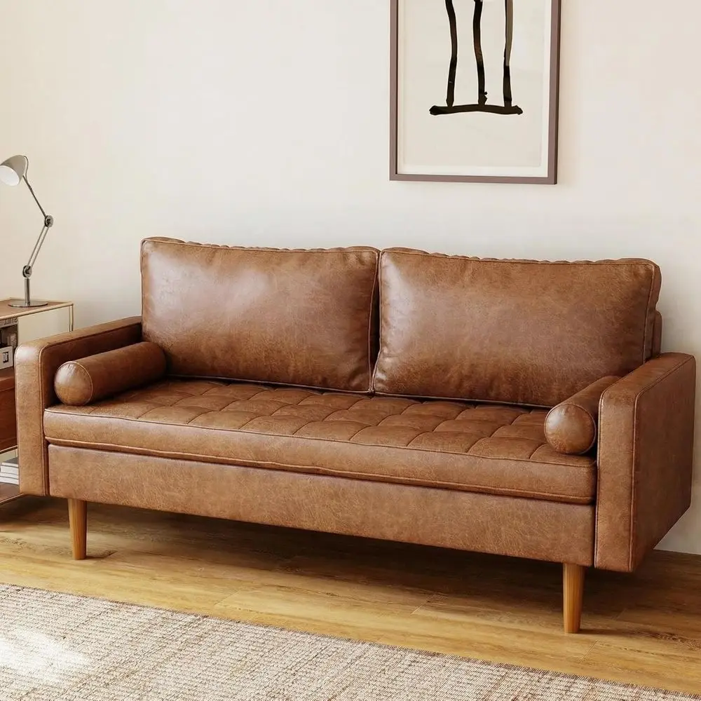 70" Loveseat Soa Couch, -Century Vintage Couches 2 Seat, aux Leather with Solid Wood e Deep Seat, 2 Pillows or Living Room Apare
70" Loveseat Soa Couch, -Century Vintage Couches 2 Seat, aux Leather with Solid Wood e Deep Seat, 2 Pillows or Living Room Apare