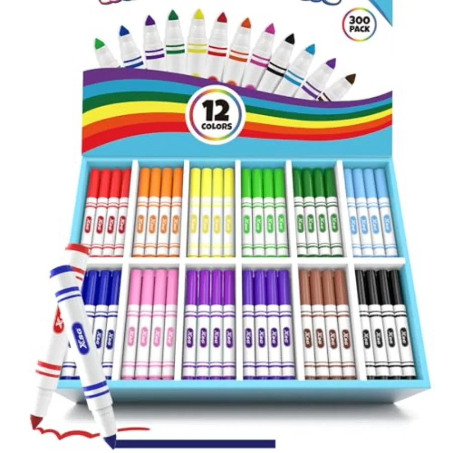 Washable Markers Bulk 300-Count for Classroom 12 Color Bulk Markers Pack withBroad Line Conical Tip Coloring Non-Toxic Art Supp
Washable Markers Bulk 300-Count for Classroom 12 Color Bulk Markers Pack withBroad Line Conical Tip Coloring Non-Toxic Art Supp