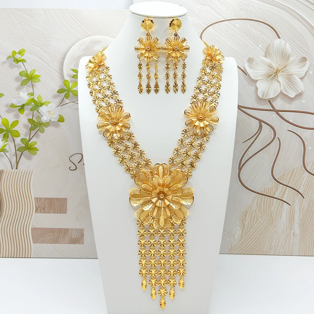 African Classic Jewelry Set Fashion Gold Color Long Necklace Earrings 2Pcs Sets Women Jewelry Luxury Earrings Party Daily Gift
African Classic Jewelry Set Fashion Gold Color Long Necklace Earrings 2Pcs Sets Women Jewelry Luxury Earrings Party Daily Gift