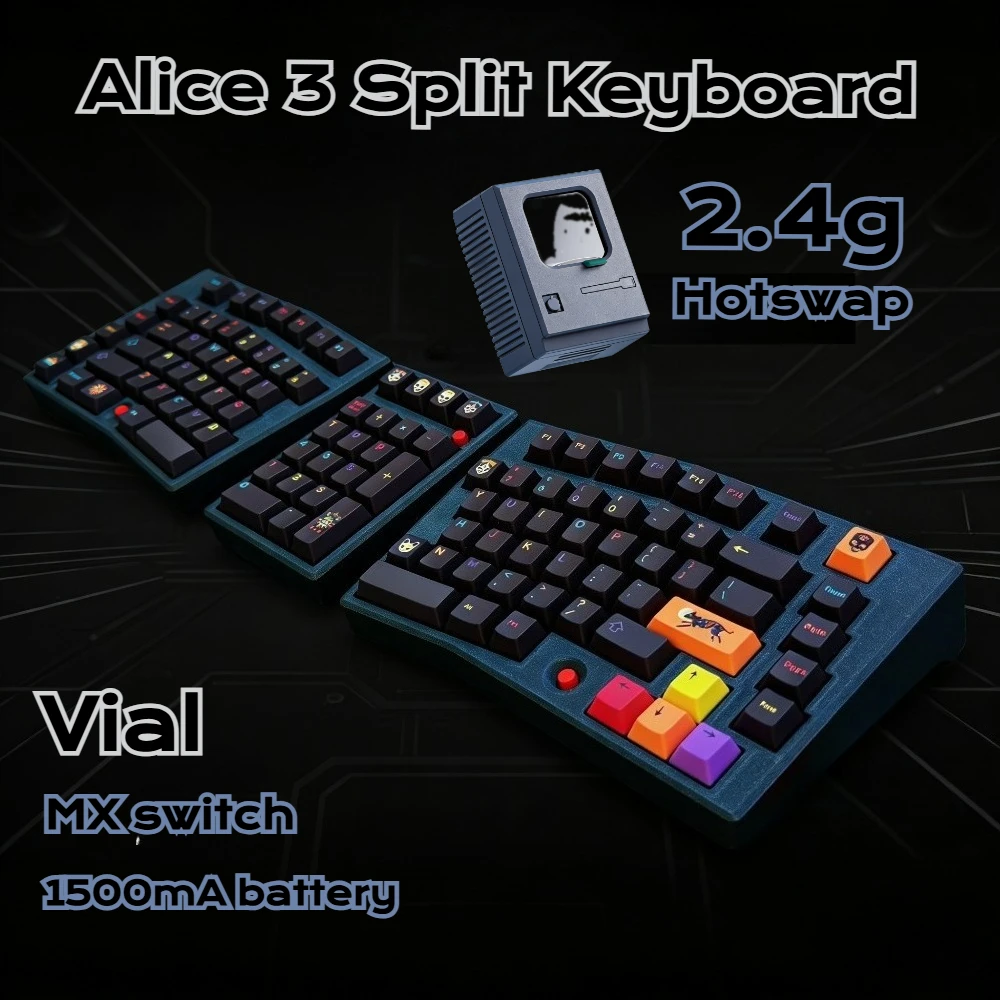 3 Integrated Alice Split Keyboard Kit Custom Wireless 2.4Gdongle OLED Screen HotSwap Mechanical Keyboard VIAL ErgonomicsKeyboard